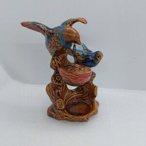 Vintage Ceramic Tea Light Candle Holder 2 Birds Perched in Tree